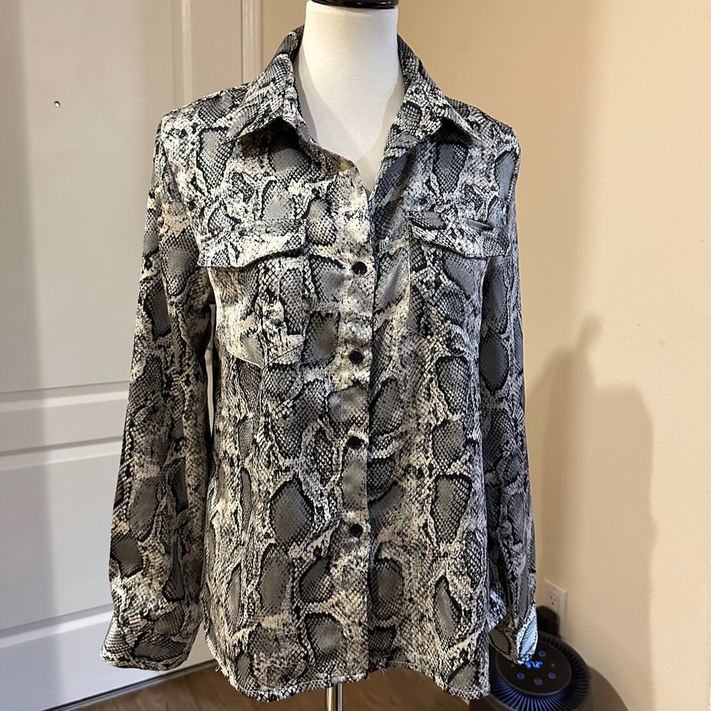 Esley Snakeskin Button Down Top